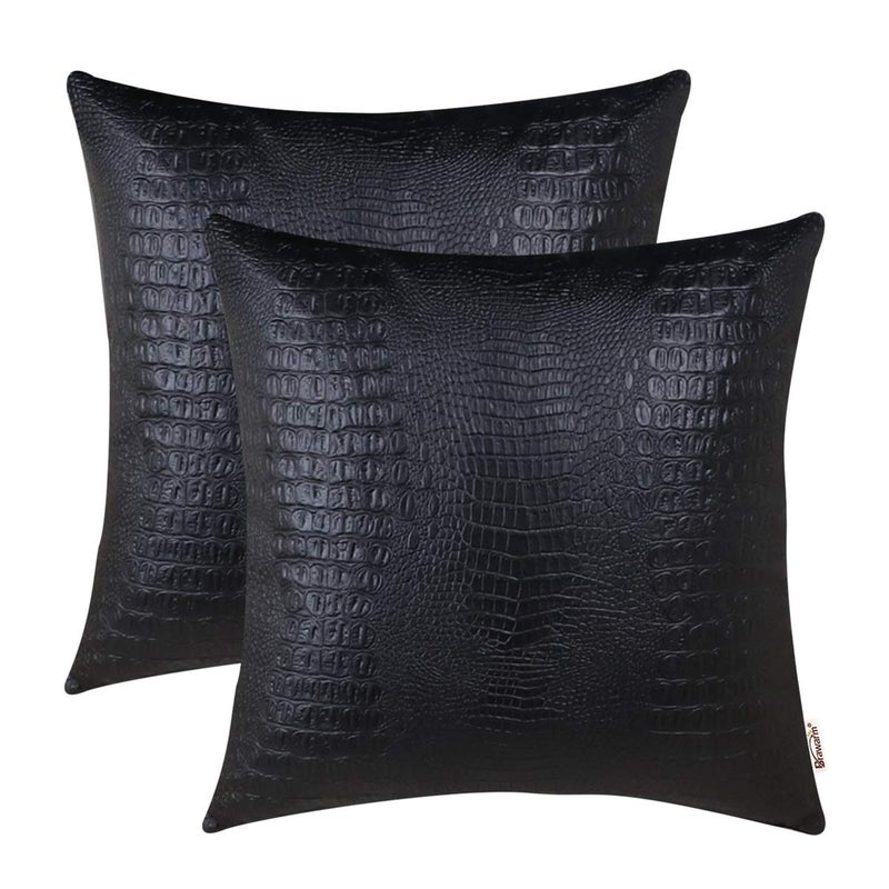 BRAWARM Faux Leather Pillow Covers 20 X 20 Inches, Black Leather Pillow Covers Pack of 2, Crocodile Leather Decorative Throw Pillows for Living Room Couch Bed Sofa Home - Image 1
